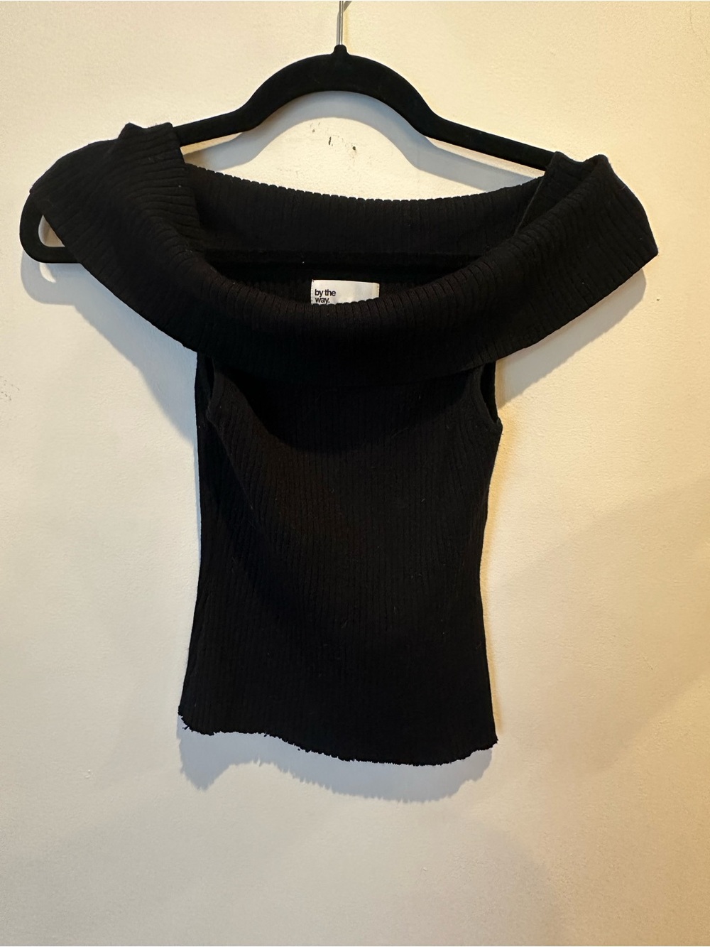 by the way. Black Off-the-Shoulder Ribbed Sweater